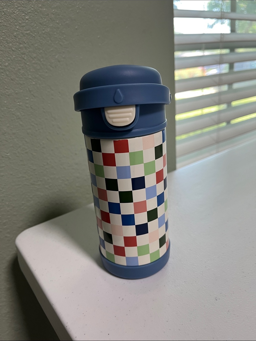 Blue Checkered Travel Toddler Tumbler - Multicolor Tile Pattern